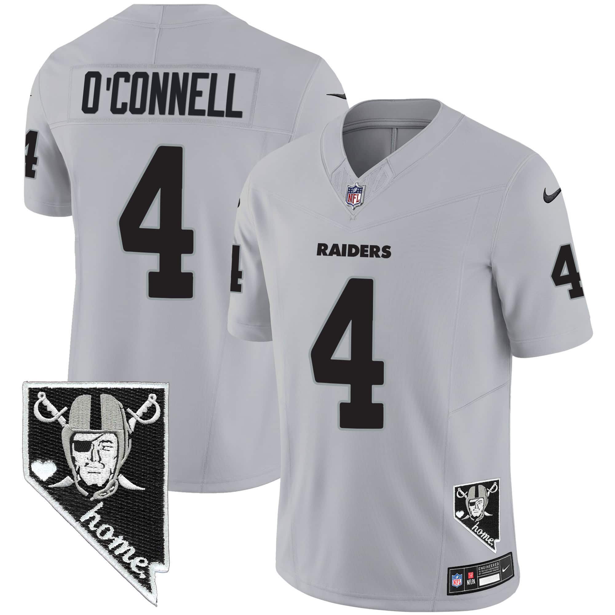 Men Oakland Raiders #4 OConnell Grey 2024 Nike Nevada Home Patch Vapor NFL Jersey
